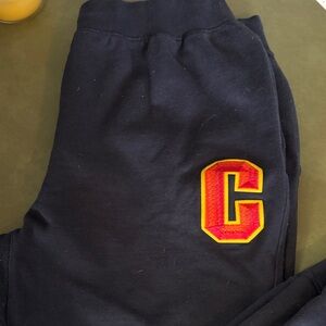 Champion Navy Sweatpants with Red and Yellow Logo